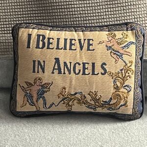 Vintage Angel Tapestry Pillow “I Believe in Angels” Faith Decor 12x8